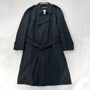 VTG Austin Reed Mens 46R Trench Coat Rain & Stain Repellent Wool Liner Black‎